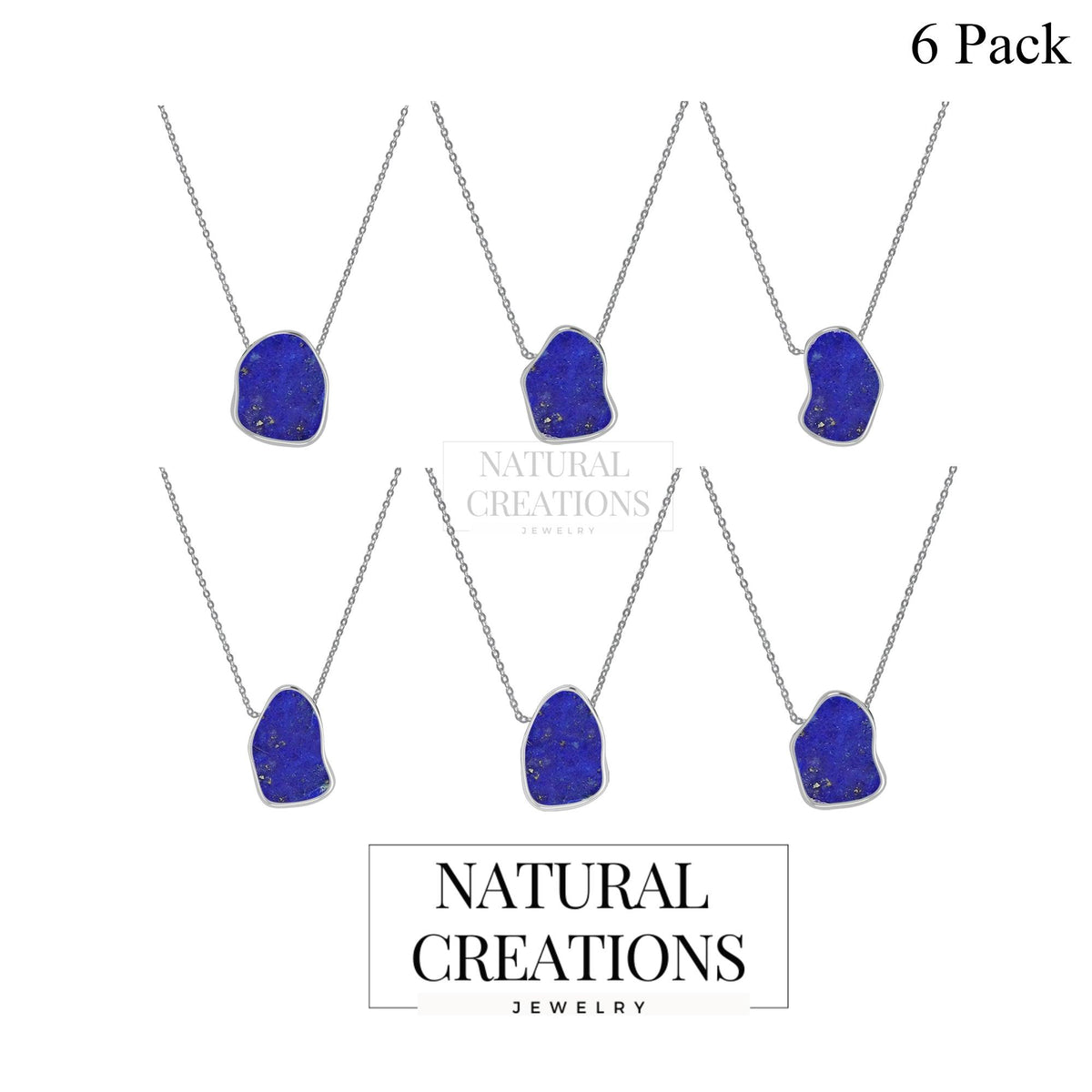 925 Sterling Silver Rough Lapis Slider Necklace With Chain 18" Bezel Set Jewelry Pack of 6