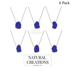 925 Sterling Silver Rough Lapis Slider Necklace With Chain 18" Bezel Set Jewelry Pack of 6