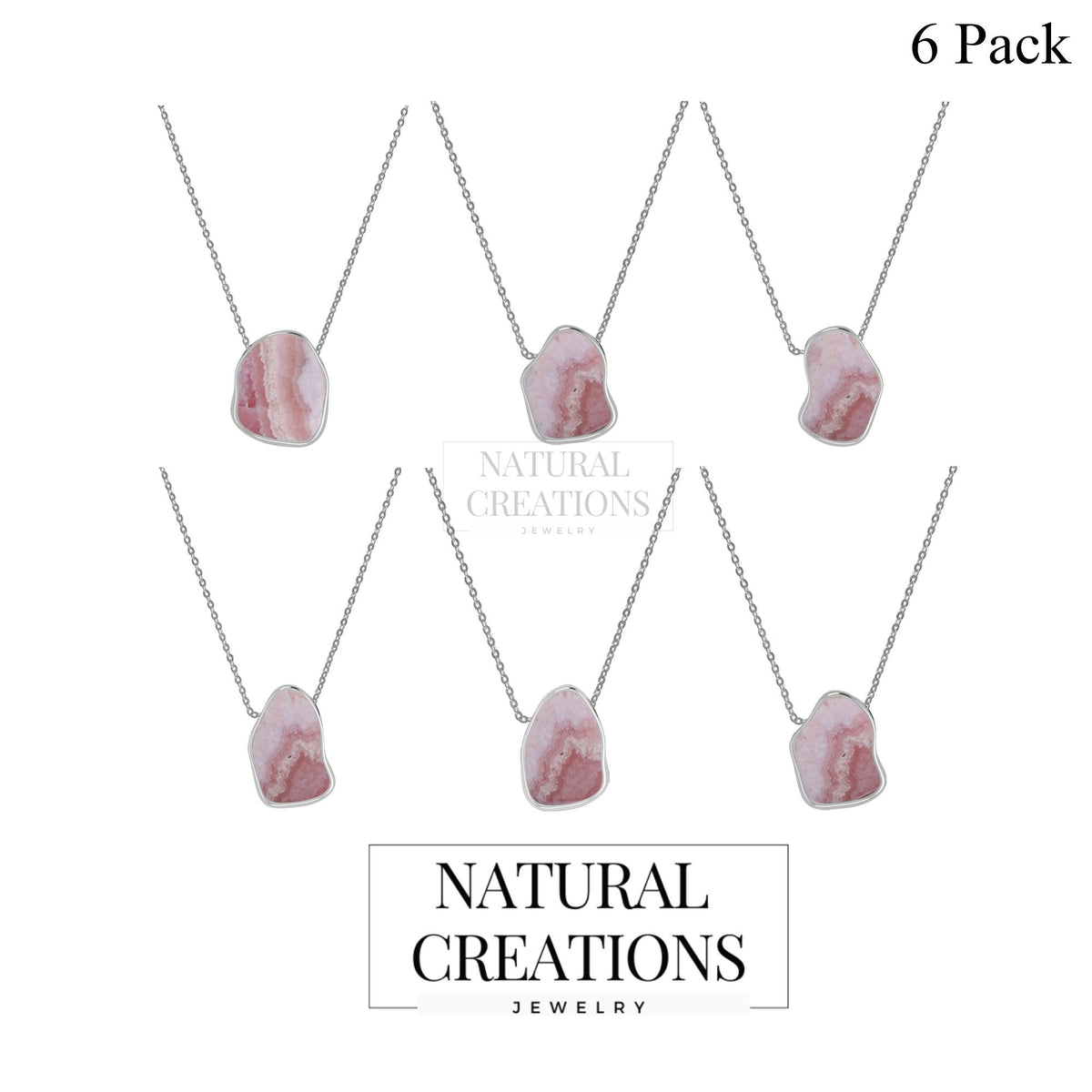 925 Sterling Silver Rough Rhodochrosite Slider Necklace With Chain 18" Bezel Set Jewelry Pack of 6