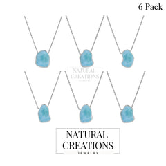 925 Sterling Silver Rough Larimar Slider Necklace With Chain 18" Bezel Set Jewelry Pack of 6