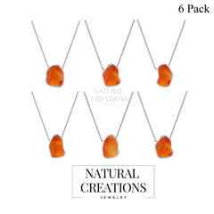 925 Sterling Silver Rough Carnelian Slider Necklace With Chain 18" Bezel Set Jewelry Pack of 6