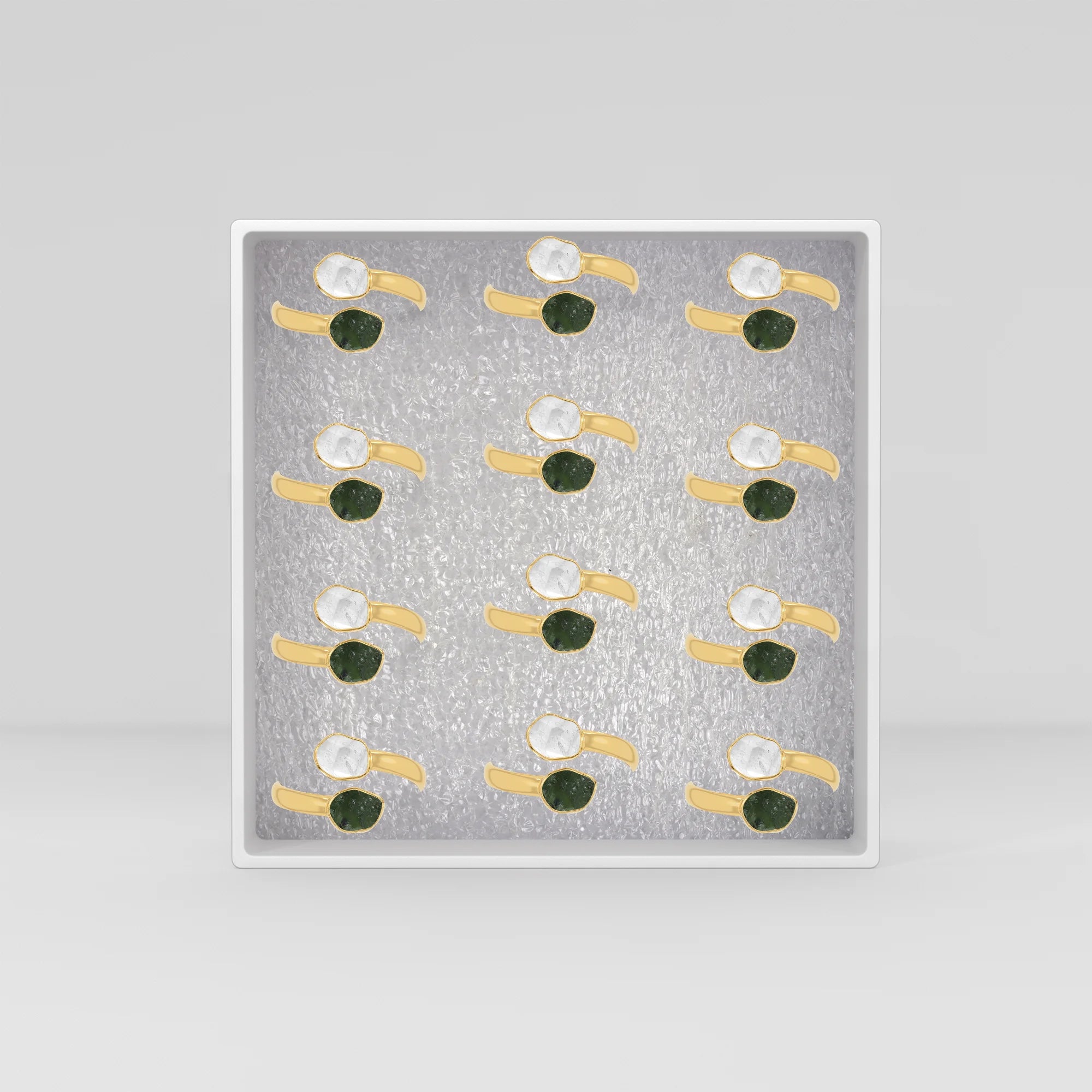 herkimer-moldavite bezel-set ring