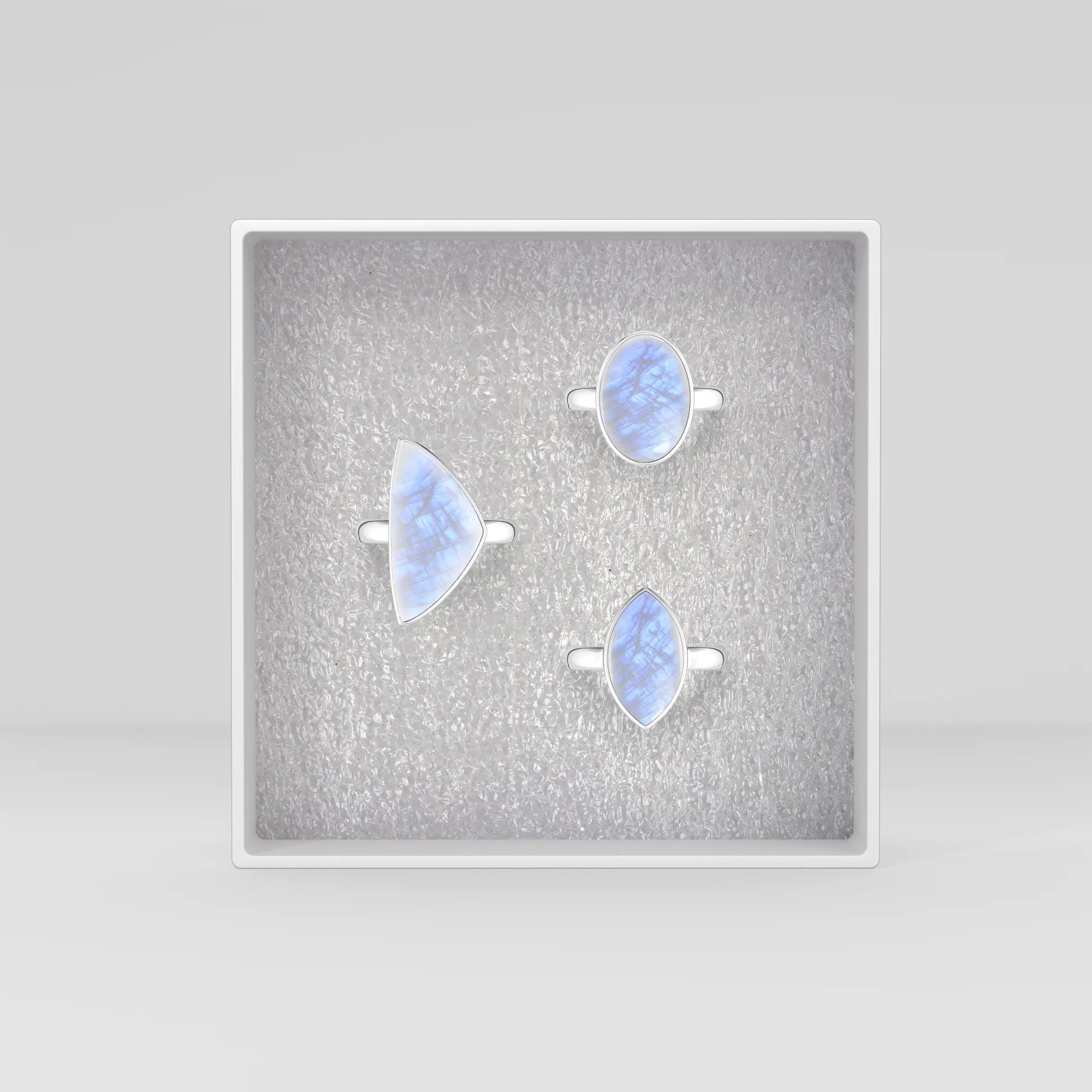 rainbow-moonstone bezel-set ring