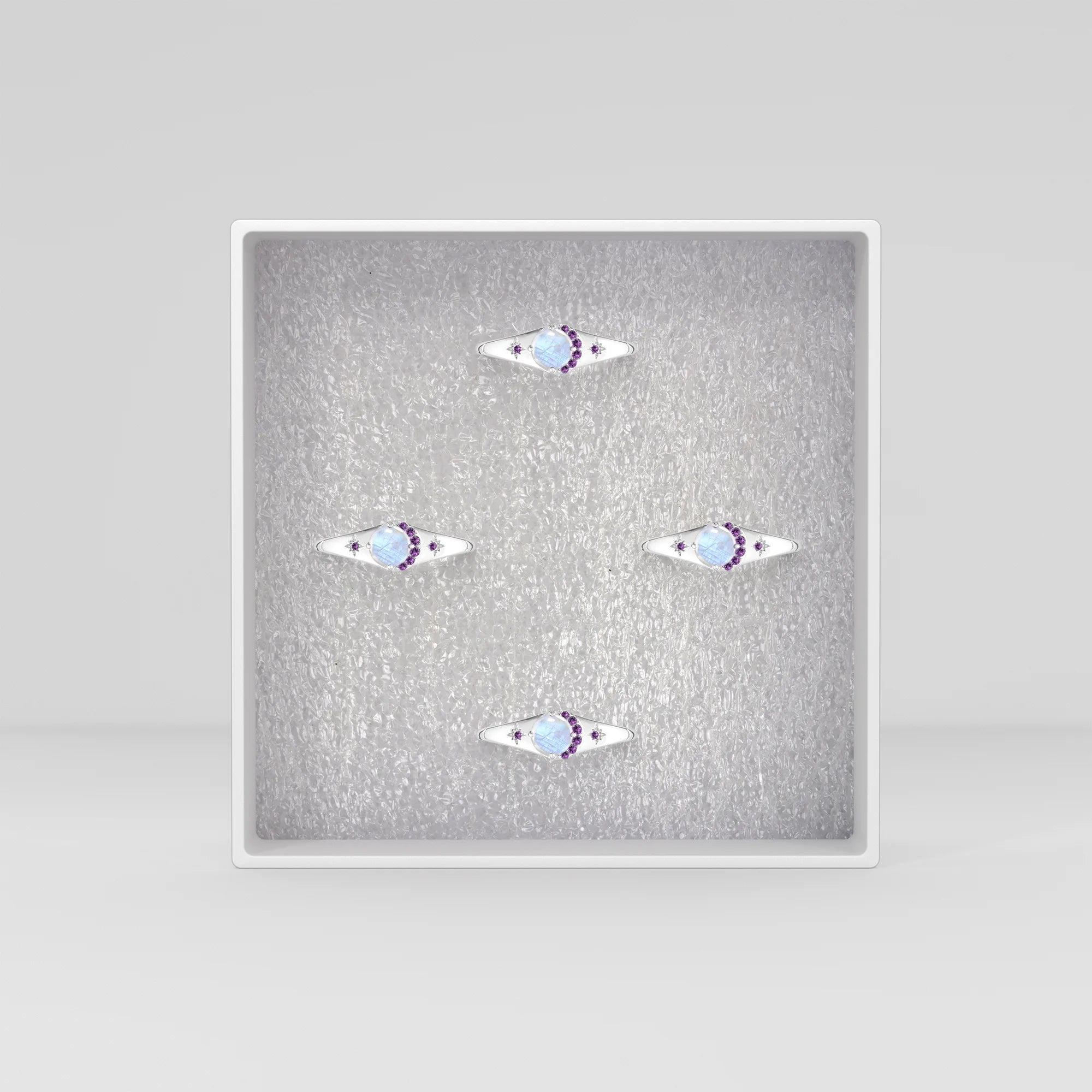 Natural Rainbow Moonstone & Amethyst Ring