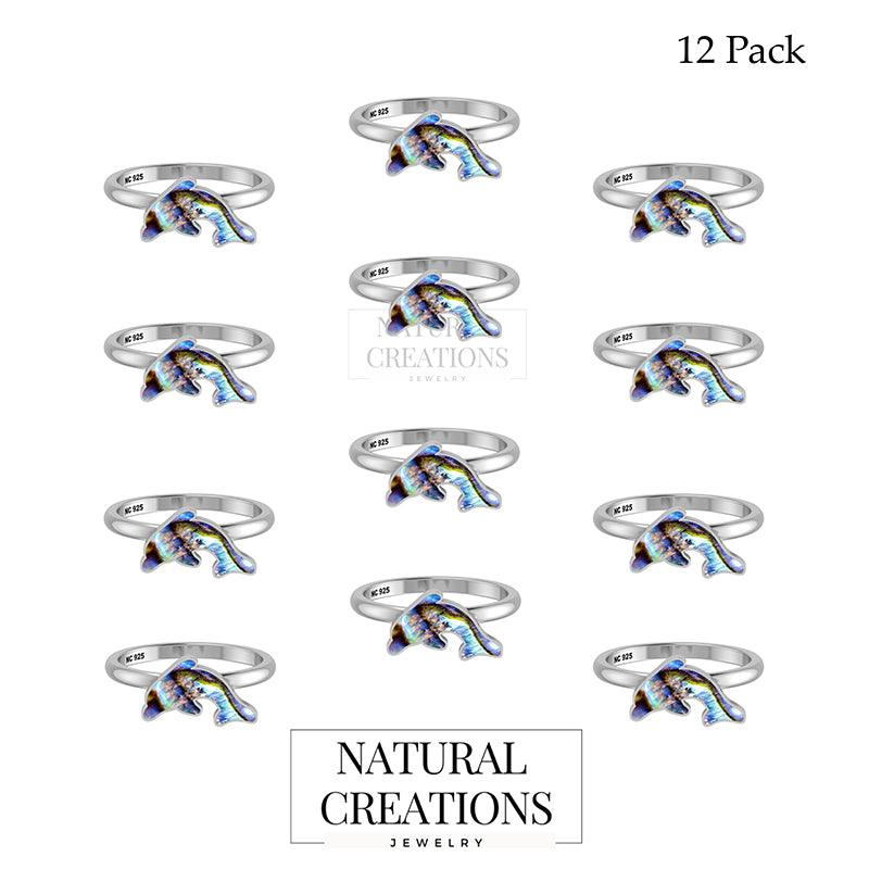 Natural Abalone Stackable Rings for Women in Sterling Silver (Pack of 12, Bezel-Set)