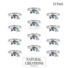 Natural Abalone Stackable Rings for Women in Sterling Silver (Pack of 12, Bezel-Set)