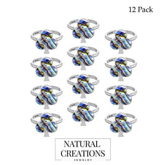 Natural Abalone Stackable Rings for Women in Sterling Silver (Pack of 12, Bezel-Set)