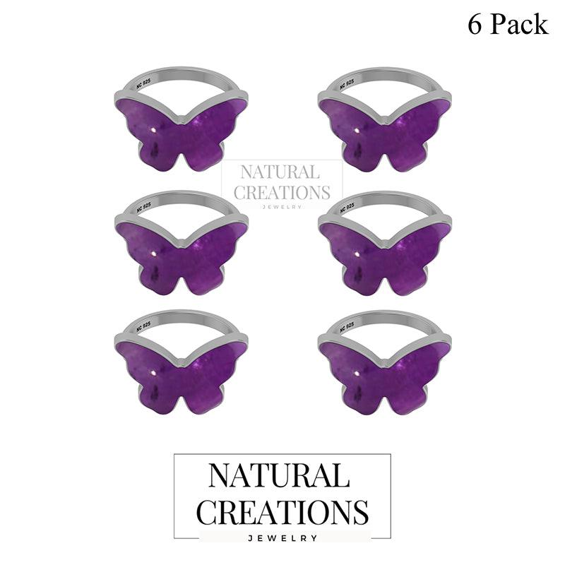 925 Sterling Silver Natural Amethyst Cab Stone Ring Bezel Set Jewelry Pack of 6