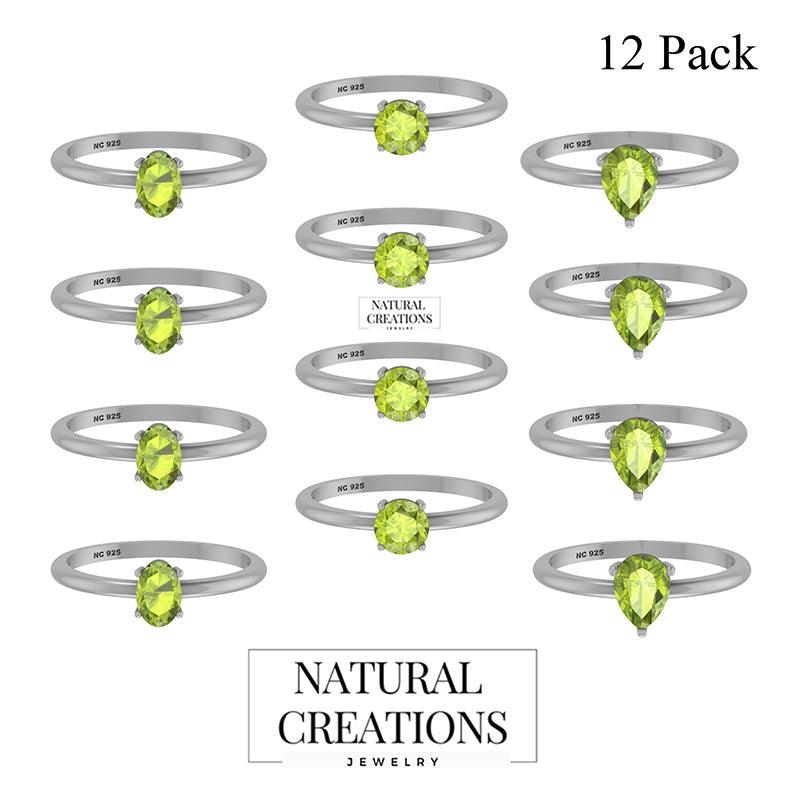 925 Sterling Silver Natural Peridot Stackable Stone Ring Prong Set Jewelry Pack of 12