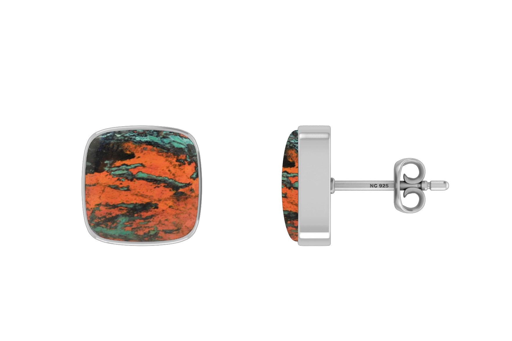 925 Sterling Silver Natural Cab Sonora Sunset Jasper Studs Earring Bezel Set Jewelry Pack Of 3