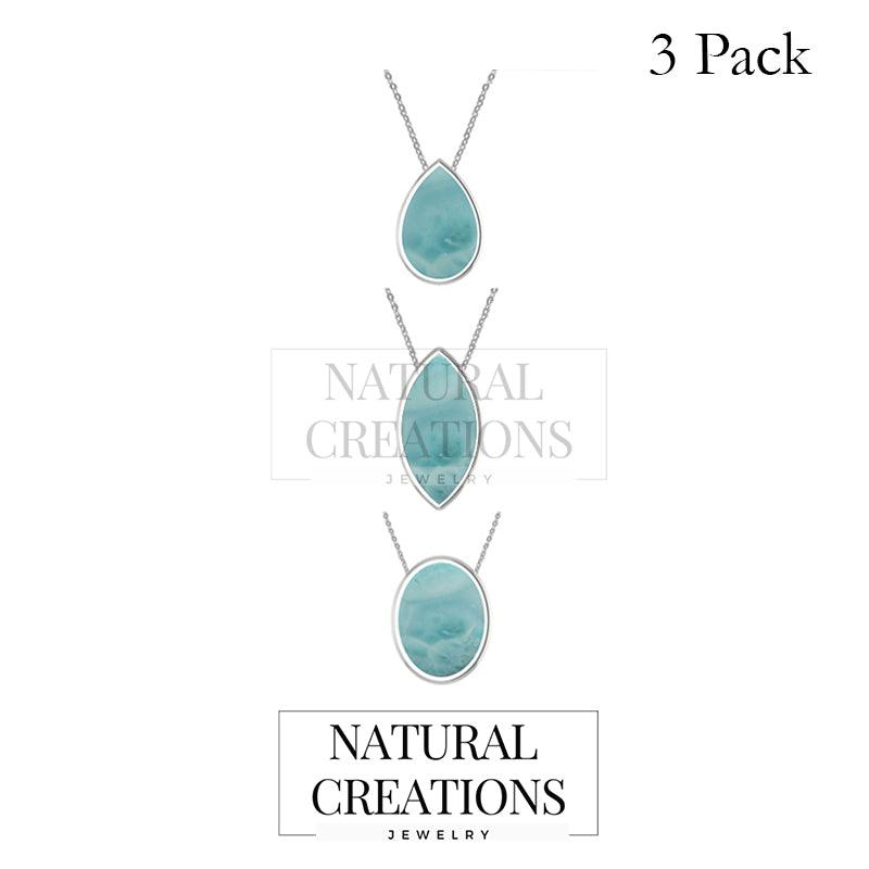 925 Sterling Silver Larimar Necklace Handmade Jewelry Pack Of 6