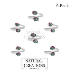 Natural Raw Ruby Zoisite Twister Ring 925 Sterling Silver Bezel Set Jewelry Pack of 6