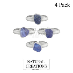 Natural Tanzanite Rough Ring 925 Sterling Silver Bezel Set Jewelry Pack of 4 - (Box 15)