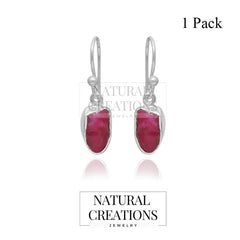 Natural Raw Ruby Dangle Earring 925 Sterling Silver