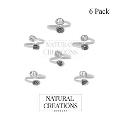 925 Sterling Silver Natural Raw Herkimer & Meteorite Twister Ring Jewelry Pack of 6