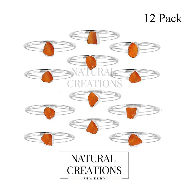 925 Sterling Silver Ring Natural Raw Carnelian Ring Stackable Bezel Set Jewelry Pack of 12