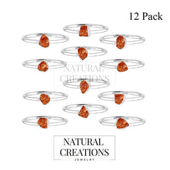 925 Sterling Silver Natural Sunstone Raw Ring Stackable Bezel Set Jewelry Pack of 12