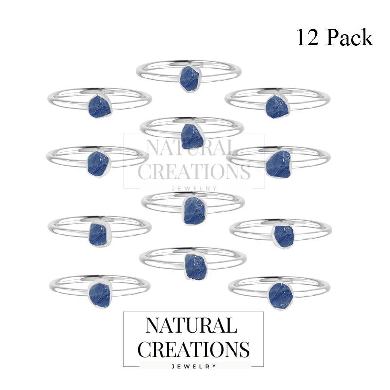 925 Sterling Silver Natural Raw Blue Sapphire Ring Stackable Bezel Set Jewelry Pack of 12