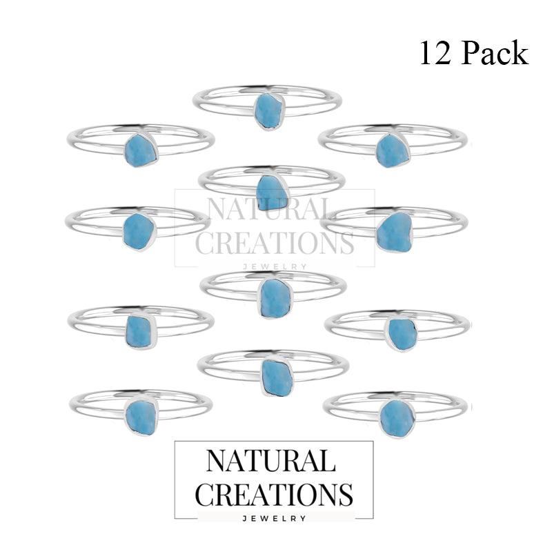 925 Sterling Silver Natural Raw Larimar Ring Bezel Set Handmade Jewelry Pack of 12