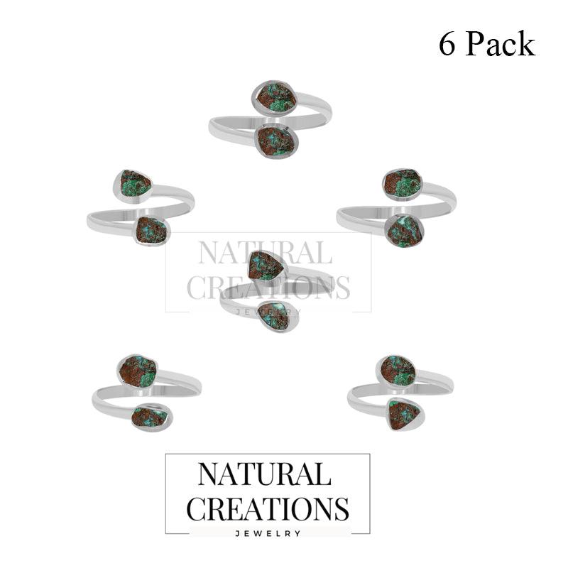 Natural Raw Chrysocolla Twister Ring 925 Sterling Silver Bezel Set Jewelry Pack of 6