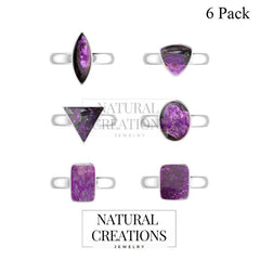 Natural Sugilite Gemstone Ring 925 Sterling Silver Ring Handmade Jewelry Set of 6 - (Box 5)
