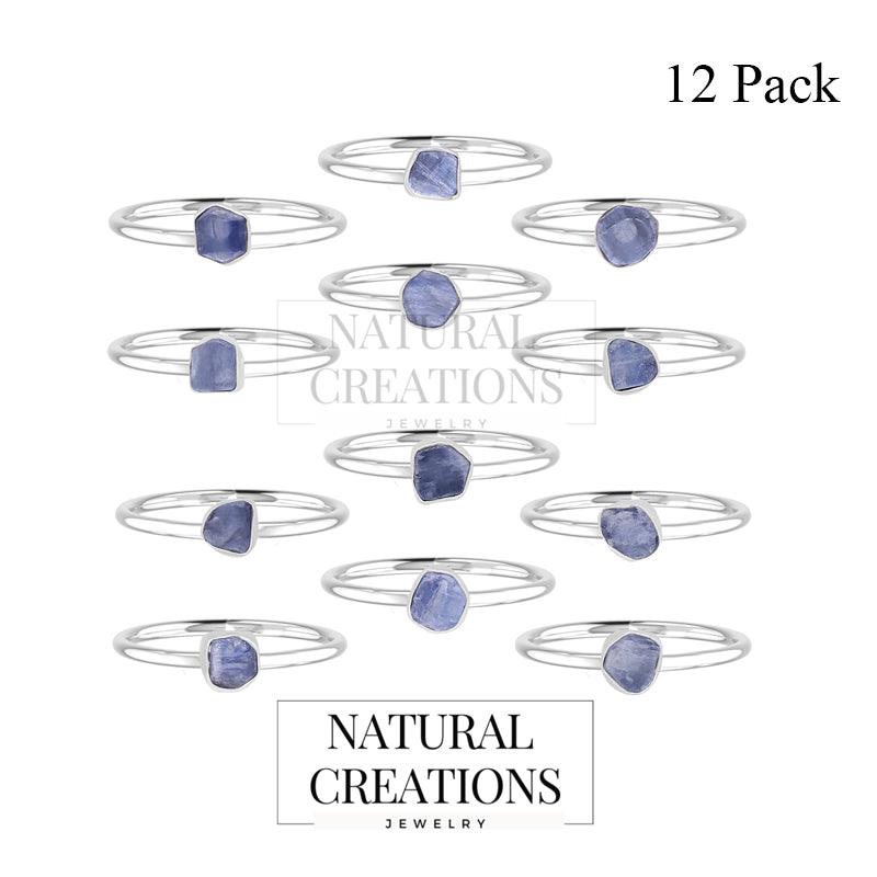 925 Sterling Silver Natural Raw Kyanite Ring Stackable Bezel Set Jewelry Pack of 12