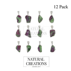 Raw Ruby Zoisite Necklace Pendant With Chain 18 Inches 925 Sterling Silver Jewelry Set of 12