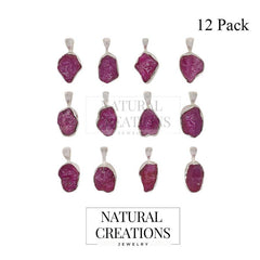 Raw Ruby Necklace Pendant With Chain 18 Inches 925 Sterling Silver Jewelry Set of 12