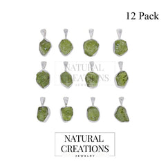 Raw Peridot Necklace Pendant With Chain 18 Inches 925 Sterling Silver Jewelry Set of 12