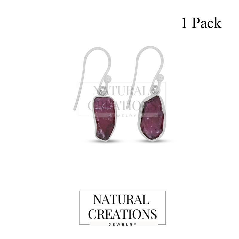 Natural Raw Purple Garnet 925 Sterling Silver Earring