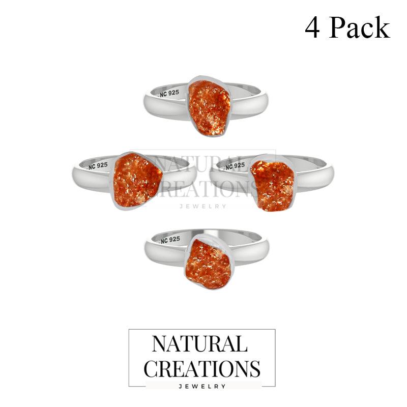 Natural Sunstone Rough Ring 925 Sterling Silver Bezel Set Handmade Jewelry Pack of 4 - (Box 15)