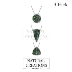 925 Sterling Silver Natural Seraphinite Slider Necklace 18'in Chain Bezel Set Jewelry pack of 3