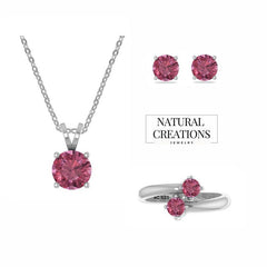 Gift For Her | Pink tourmaline  Jewelry Set Necklace Ring Studs | Pink tourmaline Ring Earring Chain Necklace | Cut Pink tourmaline Silver Jewelry  ( Assorted Shape )
