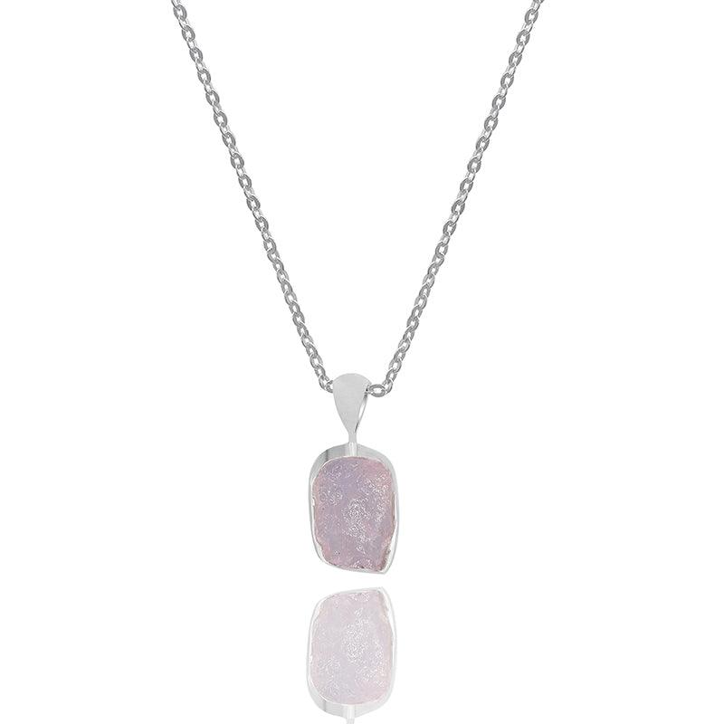 Raw Rose Quartz Necklace Pendant With Chain 18 Inches 925 Sterling Silver Jewelry Set of 12