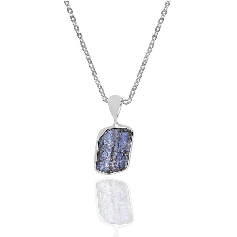 Raw Labradorite Necklace Pendant With Chain 18 Inches 925 Sterling Silver Jewelry Set of 12
