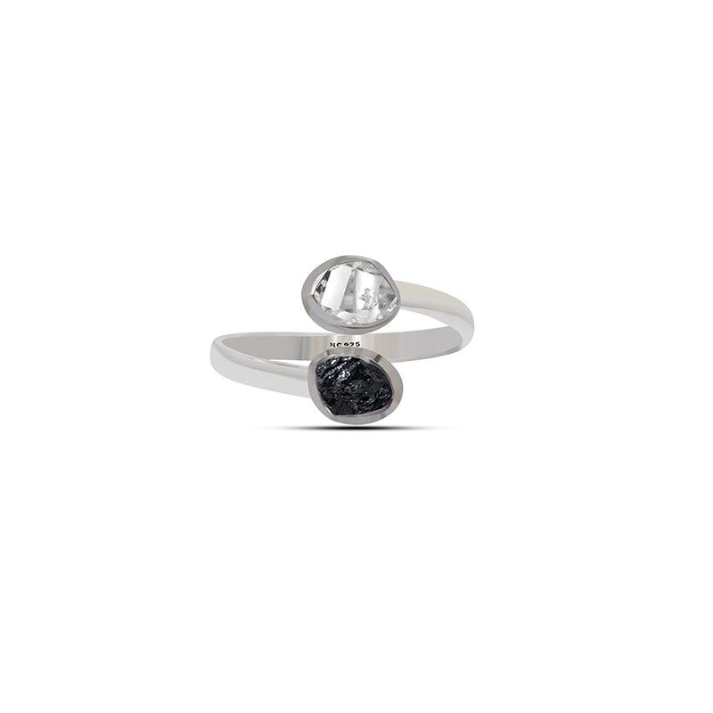 925 Sterling Silver Natural Herkimer, Black Tourmaline Rough Twister Ring Jewelry Pack of 6