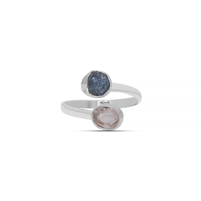 925 Sterling Silver Natural Morganite Blue Sapphire Rough Twister Ring Bezel Set Jewelry Pack of 6