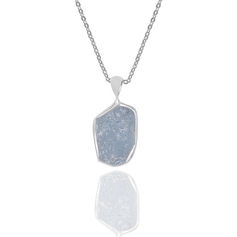 Raw Aquamarine Necklace Pendant With Chain 18 Inches 925 Sterling Silver Jewelry Set of 12
