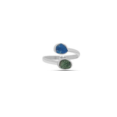 925 Sterling Silver Natural Rough Emerald & Neon Apatite Twister Ring Bezel Set Pack of 6