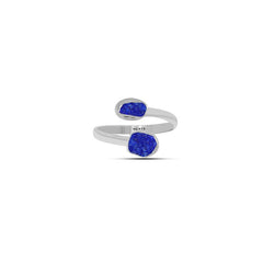 925 Sterling Silver Natural Raw Lapis Lazuli Twister Ring Bezel Set Jewelry Pack of 6