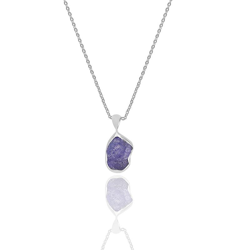 Raw Tanzanite Necklace Pendant With Chain 18 Inches 925 Sterling Silver Jewelry Set of 12