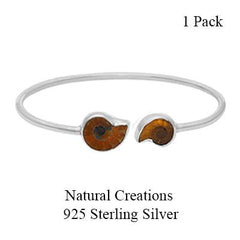 925 Sterling Silver Natural Ammonite Cuff Bangle Bezel Set Jewelry Pack of 1
