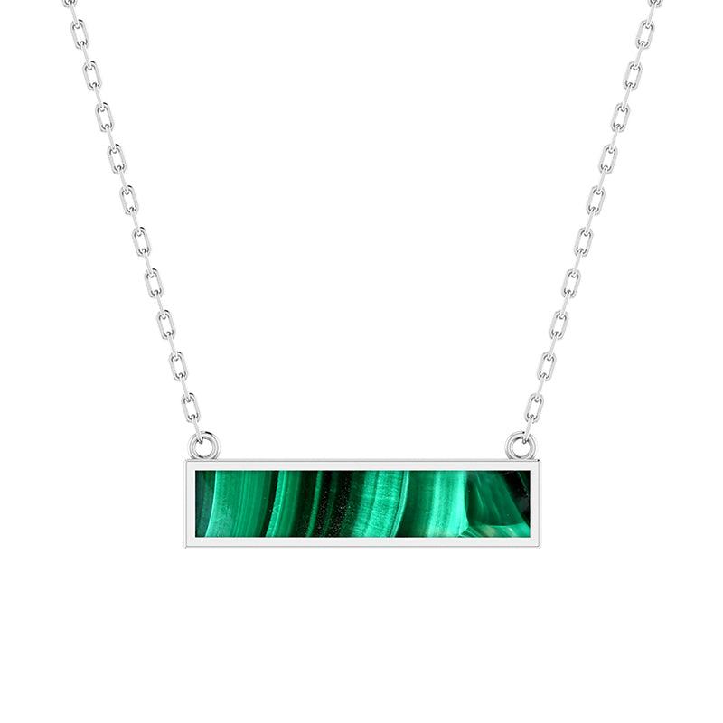 Natural Malachite Bar Pendant Necklace With Silver Chain 18' in Sterling Silver Jewelry Set of 3