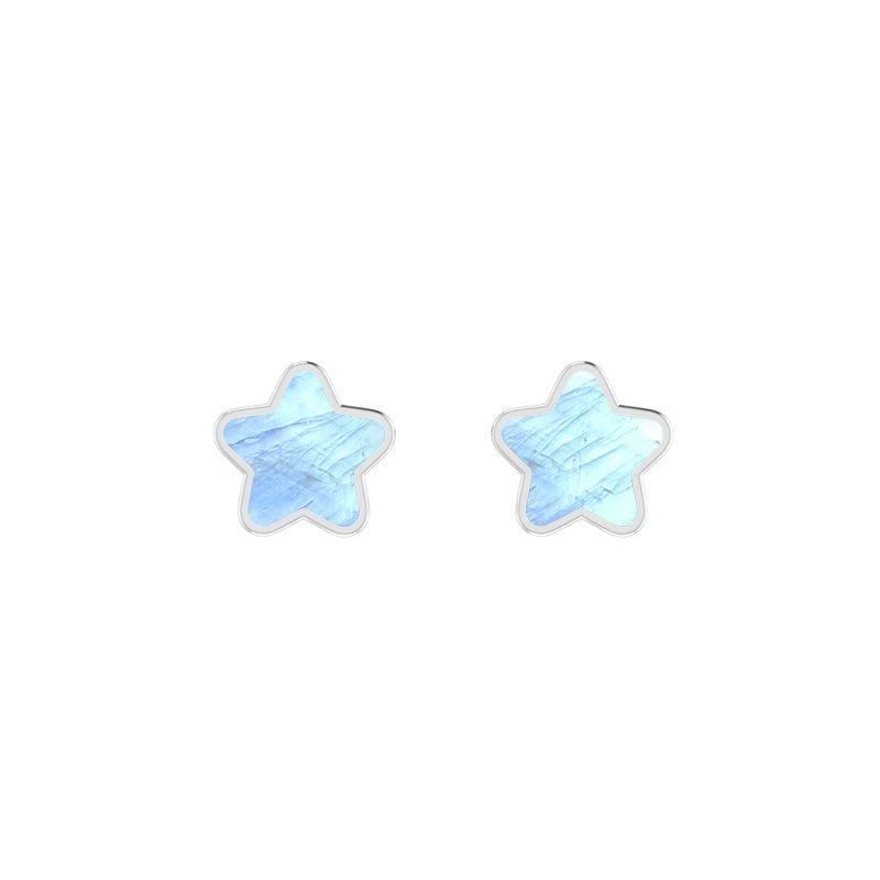 925 Sterling Silver Natural Rainbow Moonstone Cab Star Studs Earring Bezel Set jewelry pack of 3