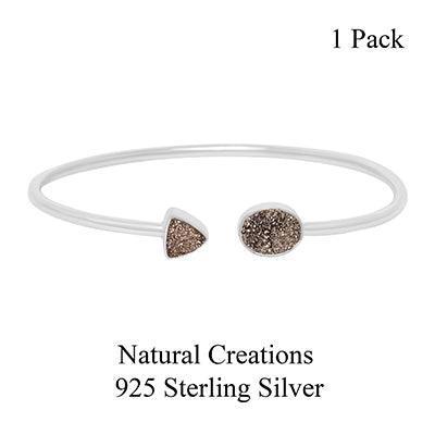 925 Sterling Silver Natural Titanium Druzy Cuff Bangle Bezel Set Jewelry Pack of 1