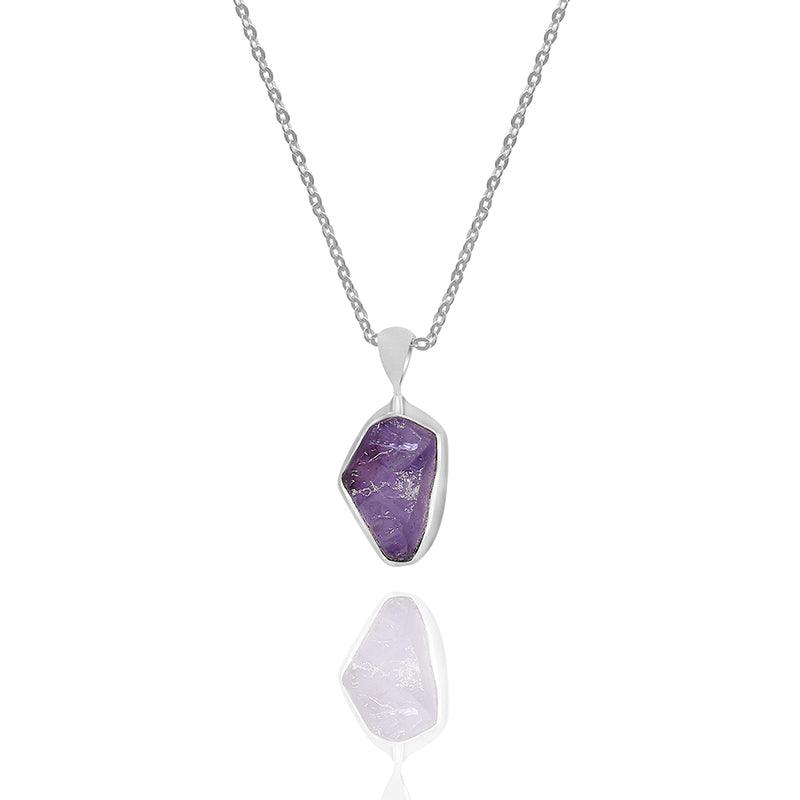 Raw Amethyst Necklace Pendant With Chain 18 Inches 925 Sterling Silver Jewelry Set of 12