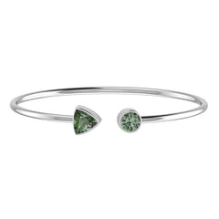 Natural Green Tourmaline Cuff Bangle | Tourmaline Silver Bracelet | Tourmaline Cut Stone Bangle | 925 Sterling Silver Jewelry ( Assorted Shape )