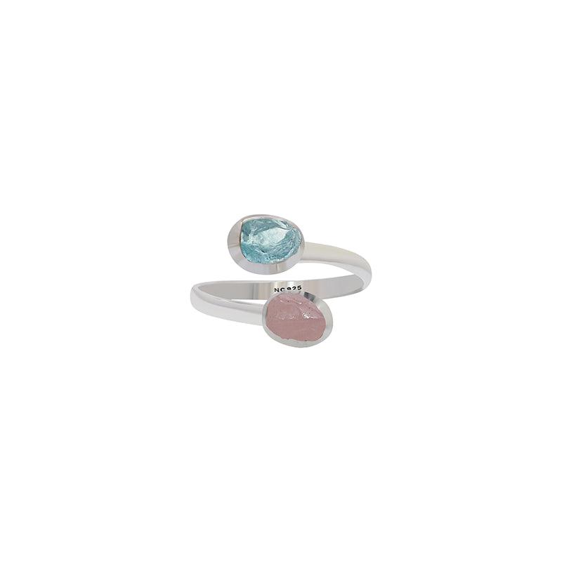 925 Sterling Silver Natural Aquamarine, Morganite Rough Twister Ring Bezel Set Jewelry Pack of 6