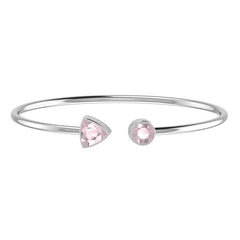 Natural Rose Quartz Cuff Bangle | Rose Quartz Silver Bracelet | Rose Quartz Cut Stone Bangle | 925 Sterling Silver Jewelry ( Assorted Shape )