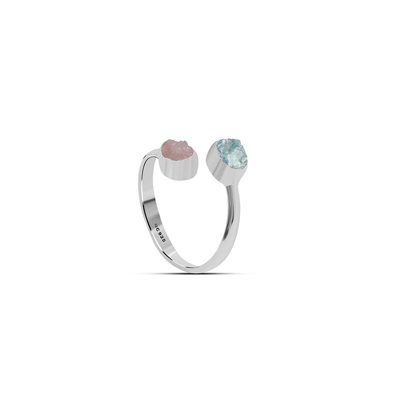 925 Sterling Silver Natural Aquamarine, Morganite Rough Twister Ring Bezel Set Jewelry Pack of 6
